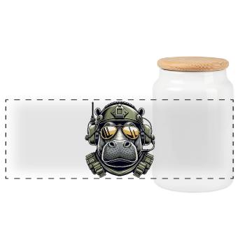 Hippopotame Conception militaire - Boîte à biscuits avec couvercle en bois - blanc - Devant
