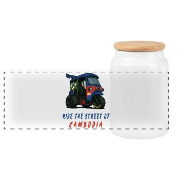 Kambodscha Tuk-Tuk Racing - Panorama Keksdose mit Holzdeckel - Weiß - Vorne
