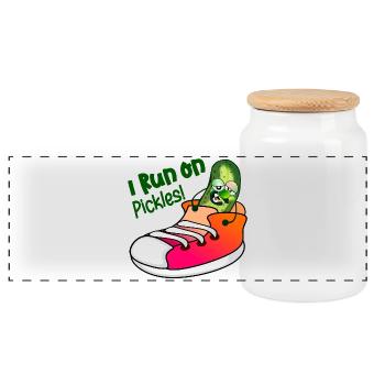 I RUN ON PICKLES - Panoramic Cookie Jar with Wooden Lid - white - Front