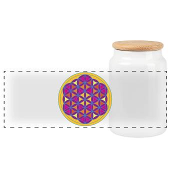 Yoga Flower of Life Meditation spiritual om circle - Panoramic Cookie Jar with Wooden Lid - white - Front