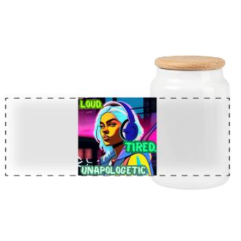 LOUD. TIRED. UNAPOLOGETIC. – Cyber Attitude Poster - Panoramic Cookie Jar with Wooden Lid - white - Front
