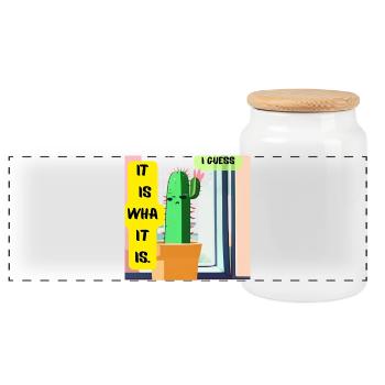 Es ist, was es ist. Ich vermute. – Moody Cactus Edition - Panorama Keksdose mit Holzdeckel - Weiß - Vorne