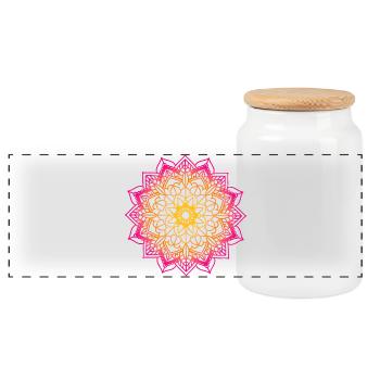 Yoga Mandala Meditation Ornament Indien om Namaste - Panorama Keksdose mit Holzdeckel - Weiß - Vorne