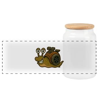 Fear of Slowness - Snail Design - Panoramic Cookie Jar with Wooden Lid - white - Front
