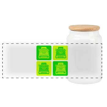 Typewriter Design - Panoramic Cookie Jar with Wooden Lid - white - Front