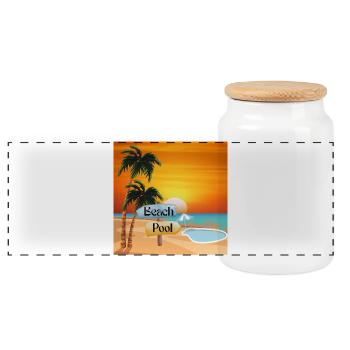 Tropischer Strand mit Pool und Sonnenuntergang - Panorama Keksdose mit Holzdeckel - Weiß - Vorne