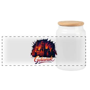 Gdansk Gdańsk Golden City Baltic Sea Poland Gift - Panoramic Cookie Jar with Wooden Lid - white - Front