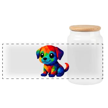 WPAP Kawaii Polygon Stil Tiere Baby Hunde Welpe - Panorama Keksdose mit Holzdeckel - Weiß - Vorne