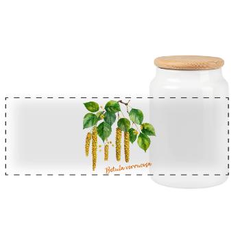 Betula verrucosa – watercolor illustration - Panoramic Cookie Jar with Wooden Lid - white - Front