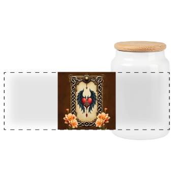 Keltische Eleganz mit Herz und Flügeln. - Panorama Keksdose mit Holzdeckel - Weiß - Vorne