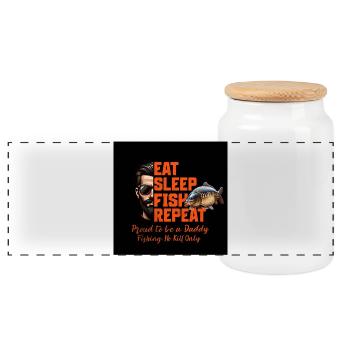 Carpe : Eat, Sleep, Fish and Repeat... - Boîte à biscuits avec couvercle en bois - blanc - Devant