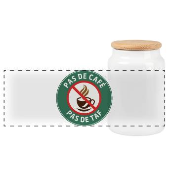 No coffee, no work – Humour Matin - Panoramic Cookie Jar with Wooden Lid - white - Front