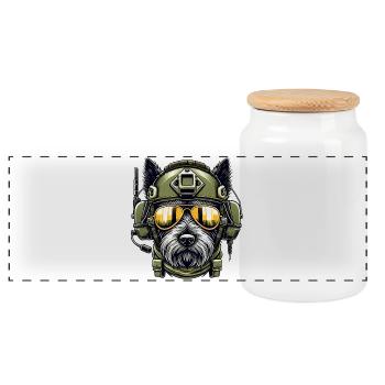 Scottish Terrier Militär Design - Panorama Keksdose mit Holzdeckel - Weiß - Vorne