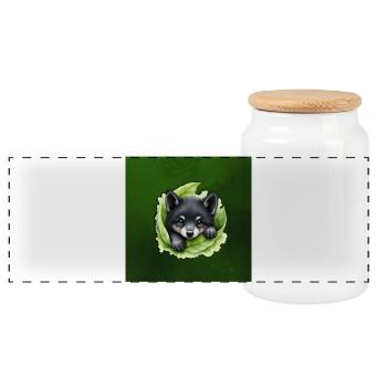 Chiot loup sur le vert - Boîte à biscuits avec couvercle en bois - blanc - Devant