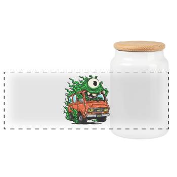 Monstre vert dans un fourgon rétro - Boîte à biscuits avec couvercle en bois - blanc - Devant