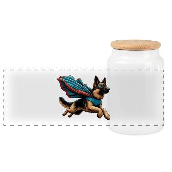 Super Dog German Shepherd Cape Gift - Panoramic Cookie Jar with Wooden Lid - white - Front