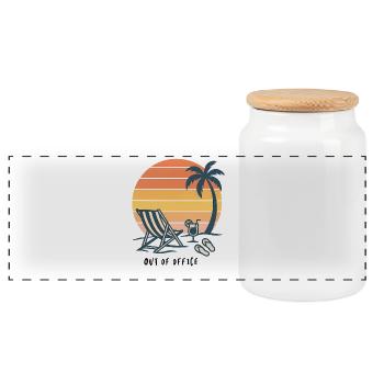 Sunset Beach Vacation Illustration - Panoramic Cookie Jar with Wooden Lid - white - Front