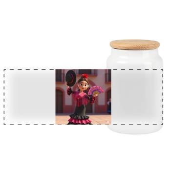 Flamenco with art - Panoramic Cookie Jar with Wooden Lid - white - Front