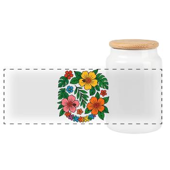 Tropisches Hibiskus-Blumenmuster - Panorama Keksdose mit Holzdeckel - Weiß - Vorne