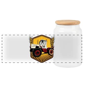 Kraftpaket auf Rädern - Panorama Keksdose mit Holzdeckel - Weiß - Vorne