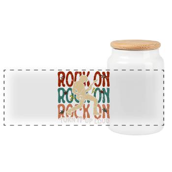 Rock On Electric Guitar Musician Stage Pose - Panoramic Cookie Jar with Wooden Lid - white - Front