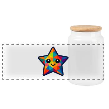WPAP Polygon Kawaii Style Baby Star - Panoramic Cookie Jar with Wooden Lid - white - Front