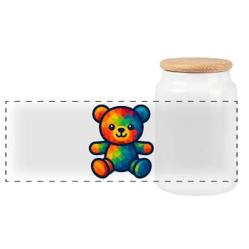 WPAP Polygon Kawaii Style Baby Teddy Bear - Panoramic Cookie Jar with Wooden Lid - white - Front