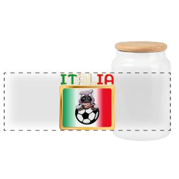 Italien Pferde Fußball - Panorama Keksdose mit Holzdeckel - Weiß - Vorne
