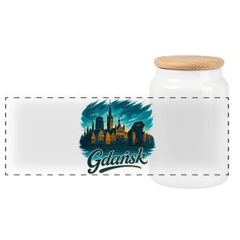 Gdansk Gdańsk Maritime Silhouette Poland Gift - Panoramic Cookie Jar with Wooden Lid - white - Front