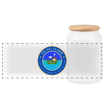 A sea otter wraps in kelp to sleep - Panoramic Cookie Jar with Wooden Lid - white - Front