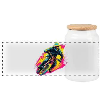 BMX Biker Steamwave - Panorama Keksdose mit Holzdeckel - Weiß - Vorne