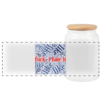 „fuck, i hate it“ – Anti-Like Statement Shirt - Panorama Keksdose mit Holzdeckel - Weiß - Vorne