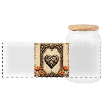 Celtic Heart Linked with Flowers - Panoramic Cookie Jar with Wooden Lid - white - Front