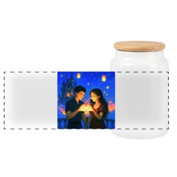 couple romantique tenant un coeur d’infini lumineux - Boîte à biscuits avec couvercle en bois - blanc - Devant