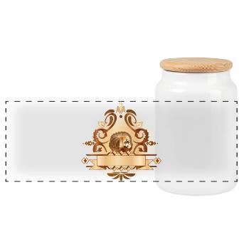 Marmorkuchen Motiv mit Ornamenten verziert - Panorama Keksdose mit Holzdeckel - Weiß - Vorne