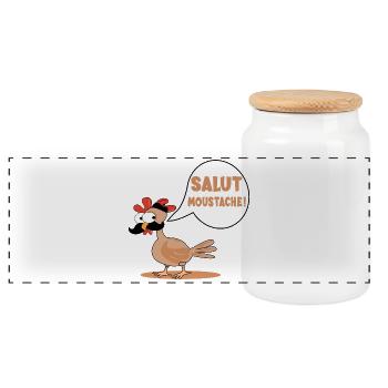 POULES POULETS SALUT MOUSTACHE - Boîte à biscuits avec couvercle en bois - blanc - Devant