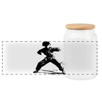 Girl Karate Sketch - Panoramic Cookie Jar with Wooden Lid - white - Front
