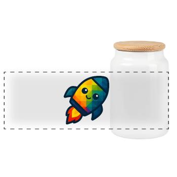 WPAP Polygon Kawaii Style Baby Toy Rocket - Panoramic Cookie Jar with Wooden Lid - white - Front