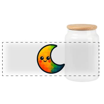 WPAP Polygon Kawaii Style Baby Toy Crescent Moon - Panoramic Cookie Jar with Wooden Lid - white - Front