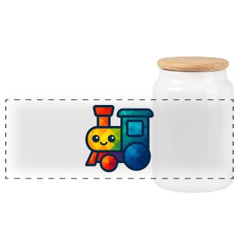 WPAP Polygon Kawaii Style Baby Toy Locomotive - Panoramic Cookie Jar with Wooden Lid - white - Front