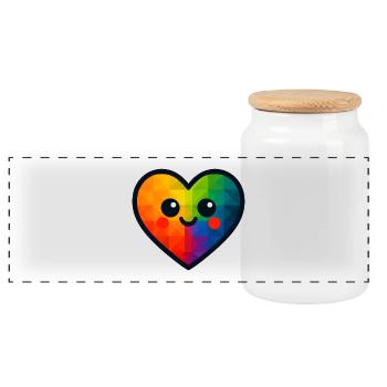 WPAP Polygon Kawaii Style Baby Toy Heart - Panoramic Cookie Jar with Wooden Lid - white - Front