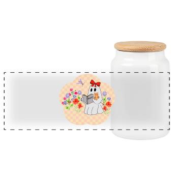 Lire Fantôme avec chat - Boîte à biscuits avec couvercle en bois - blanc - Devant