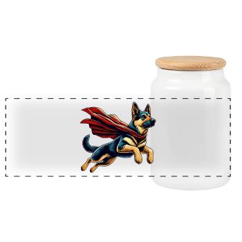 Super Dog German Shepherd Cape Gift - Panoramic Cookie Jar with Wooden Lid - white - Front