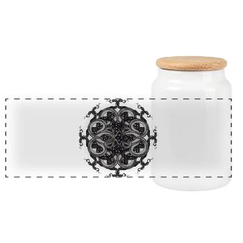 Mystical snake mandala with cosmic flair - Panoramic Cookie Jar with Wooden Lid - white - Front