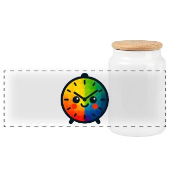 WPAP Polygon Kawaii Style Baby Toy Clock - Panoramic Cookie Jar with Wooden Lid - white - Front
