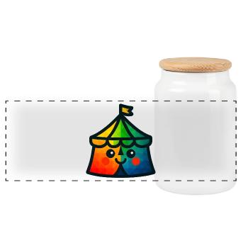 WPAP Polygon Kawaii Style Baby Toy Circus Tent - Boîte à biscuits avec couvercle en bois - blanc - Devant