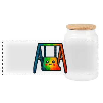 WPAP Polygon Kawaii Style Baby Toy Swing - Panoramic Cookie Jar with Wooden Lid - white - Front