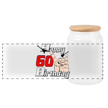 60th Birthday Rockhand Design - Panoramic Cookie Jar with Wooden Lid - white - Front