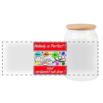 Korntrinker Spruchmotiv - Panorama Keksdose mit Holzdeckel - Weiß - Vorne