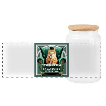 True crime cat - a case for a couch potato detective - Panoramic Cookie Jar with Wooden Lid - white - Front